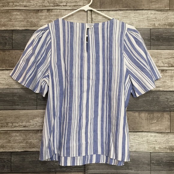 CAbi #5343 Women's Wing Top Size Small Blue White Striped Linen Blend - Picture 5 of 10